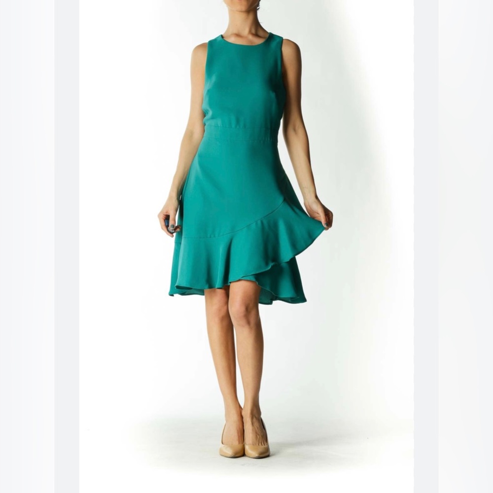 Banana Republic - Emerald-Green Layered-Flare-Detail A-Line Dress